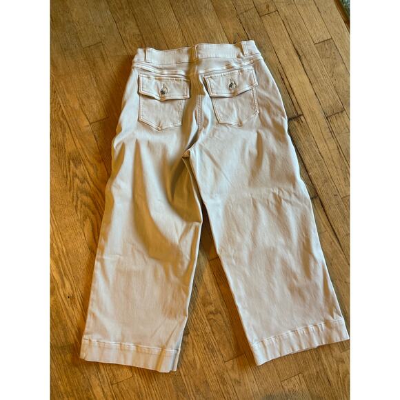 Spanx Stretch Twill High Rise Wide Leg Crop Pant Beige Women's Large - Picture 6 of 6